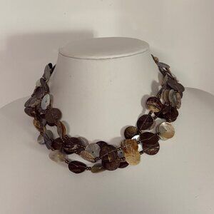 Boho Mother of Pearl Shell Statement Necklace Neutral Earth Tones Lightweight